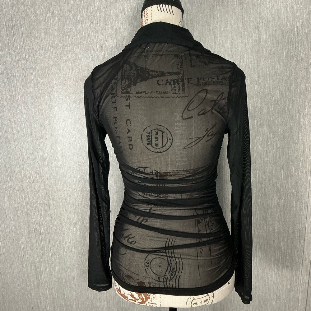 Express Sheer Black Ruched Button-Front Women's Top Size XS - Picture 5 of 12
